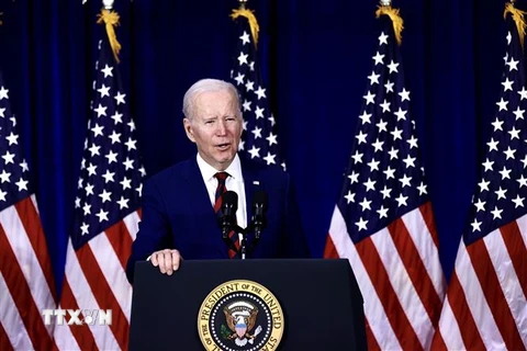 Tổng thống Mỹ Joe Biden phát biểu tại California ngày 14/3/2023. (Ảnh: THX/TTXVN)