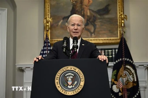 Tổng thống Joe Biden phát biểu tại Washington, DC, Mỹ. (Ảnh: AFP/TTXVN)