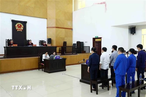 Quang cảnh phiên tòa xét xử phúc thẩm vụ án xảy ra tại Bệnh viện Đa khoa tỉnh Đồng Nai và Công ty AIC. (Ảnh: Phạm Kiên/TTXVN)
