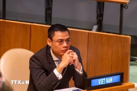 Đại sứ Đặng Hoàng Giang, Trưởng Phái đoàn thường trực Việt Nam tại Liên hợp quốc. (Ảnh: Quang Huy/TTXVN) 
