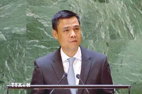 Đại sứ Đặng Hoàng Giang, Trưởng phái đoàn đại diện thường trực Việt Nam tại Liên hợp quốc, phát biểu. (Ảnh: TTXVN phát)