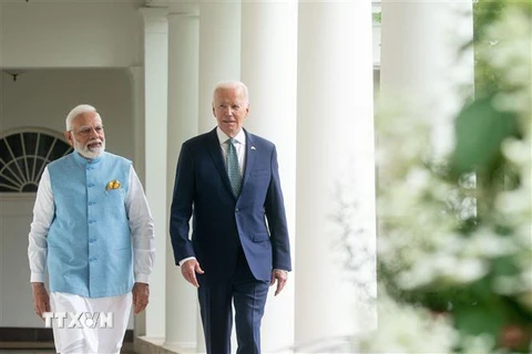 Ngày 22/6, Tổng thống Mỹ Joe Biden (phải) và Thủ tướng Ấn Độ Narendra Modi. (Ảnh: AFP/TTXVN)
