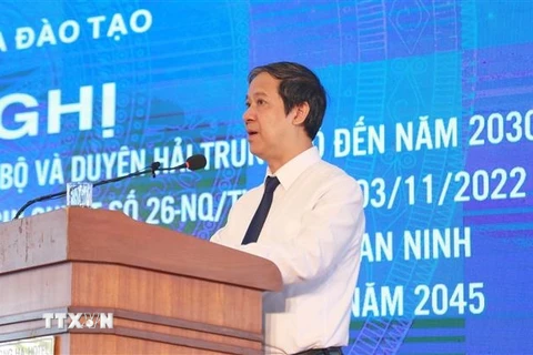 Ông Nguyễn Kim Sơn, Bộ trưởng Bộ Giáo dục và Đào tạo, phát biểu tại hội nghị. (Ảnh: Thanh Thủy/TTXVN)