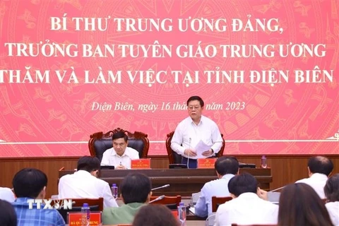 Trưởng Ban Tuyên giáo Trung ương Nguyễn Trọng Nghĩa phát biểu chỉ đạo. (Ảnh: Văn Điệp/TTXVN)