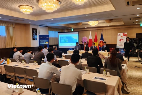 Quang cảnh buổi họp báo giới thiệu sự kiện Diễn đàn Trí thức Việt Nam 2023 tại Nhật Bản. (Ảnh: Nguyễn Tuyến/Vietnam+)