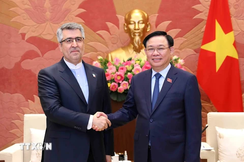 Sáng 25/7/2023, tại Hà Nội, Chủ tịch Quốc hội Vương Đình Huệ tiếp Đại sứ Iran tại Việt Nam Ali Akbar Nazari. (Ảnh: An Đăng/TTXVN)