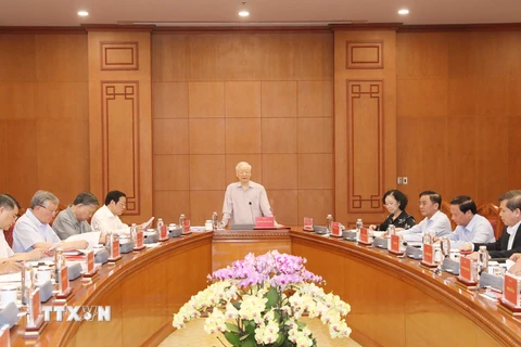 Tháng 5/2023, Tổng Bí thư Nguyễn Phú Trọng chủ trì cuộc họp Thường trực Ban Chỉ đạo Trung ương về phòng, chống tham nhũng, tiêu cực. (Ảnh: Phương Hoa/TTXVN)