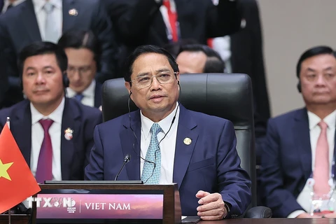 Thủ tướng Phạm Minh Chính tham dự Phiên toàn thể Hội nghị Cấp cao ASEAN lần thứ 43. (Ảnh: Dương Giang/TTXVN)