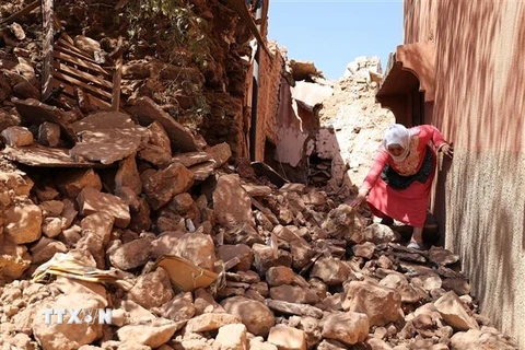 Cảnh đổ nát sau thảm họa động đất ở Moulay, Maroc, ngày 11/9/2023. (Ảnh: THX/TTXVN)