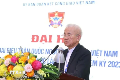 Linh mục Giuse Trần Xuân Mạnh phát biểu khai mạc Đại hội. (Ảnh: Văn Điệp/TTXVN)