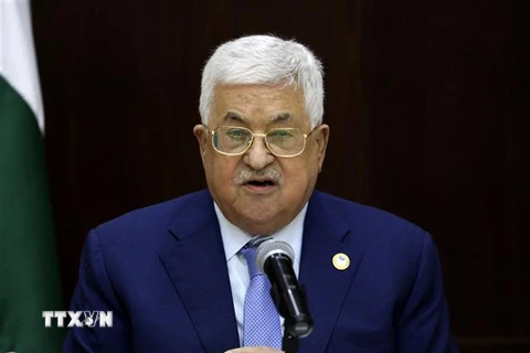 Tổng thống Palestine Mahmoud Abbas phát biểu trong một cuộc họp ở thành phố Ramallah. (Ảnh: AFP/TTXVN)