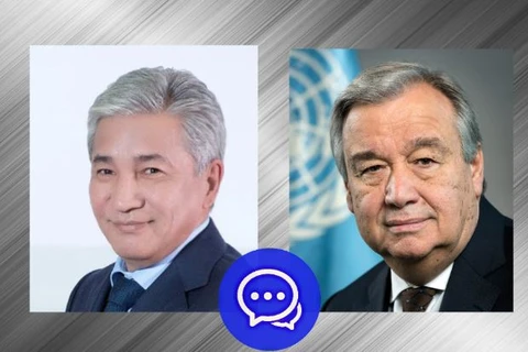 Tổng Thư ký của CSTO, ông Imangali Tasmagambetov và Tổng Thư ký Liên hợp quốc Antonio Guterres. (Nguồn: Tổ chức Hiệp ước an ninh tập thể)