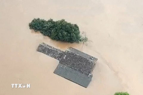 Cảnh ngập lụt sau trận mưa lớn tại Lajeado, Rio Grande do Sul State, Brazil, ngày 5/9/2023. (Ảnh: AFP/TTXVN)