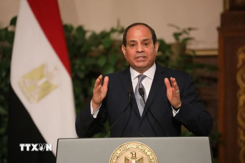 Tổng thống Ai Cập Abdel-Fattah El-Sisi trong cuộc họp báo ở Cairo. (Ảnh: AFP/TTXVN)