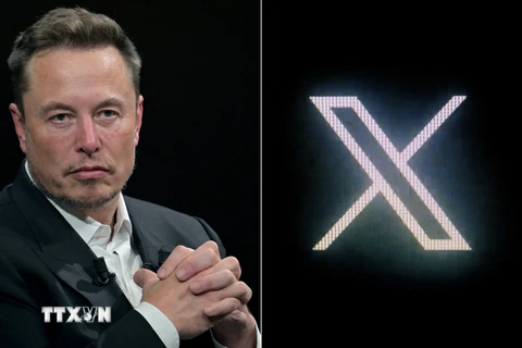 Tỷ phú Elon Musk (trái) và biểu tượng mạng xã hội X. (Ảnh: AFP/TTXVN)