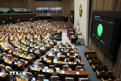 Phiên họp Quốc hội phê chuẩn dự thảo ngân sách 2024 do Chính phủ đệ trình, tại Seoul ngày 21/12/2023. (Nguồn: YONHAP/TTXVN)