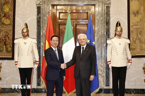 Chủ tịch nước Võ Văn Thưởng gặp Tổng thống Italy Sergio Mattarella trong chuyến thăm cấp Nhà nước tới Cộng hòa Italy hồi tháng 7/2023. (Ảnh: Thống Nhất/TTXVN)