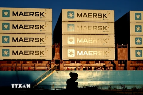 Container hàng hóa của hãng vận tải Maersk. (Ảnh: AFP/TTXVN)