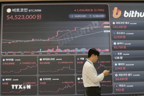 Biểu đồ giá Bitcoin tại Seoul, Hàn Quốc, ngày 4/12/2023. (Ảnh: Yonhap/TTXVN)