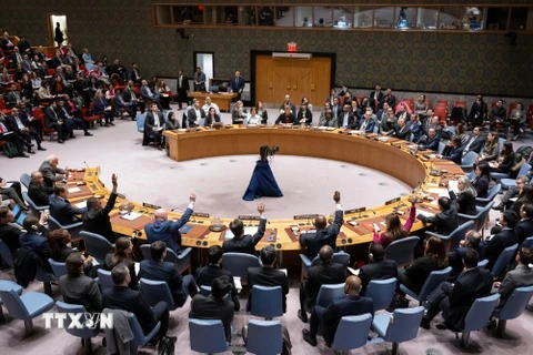 Toàn cảnh cuộc họp Hội đồng Bảo an Liên hợp quốc về tình hình Gaza, tại New York, Mỹ. (Ảnh: THX/TTXVN)