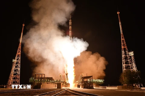 Tàu vũ trụ Soyuz MS-24 rời bệ phóng tại sân bay vũ trụ Baikonur ở Kazakhstan, ngày 15/9/2023. (Ảnh: AFP/TTXVN)