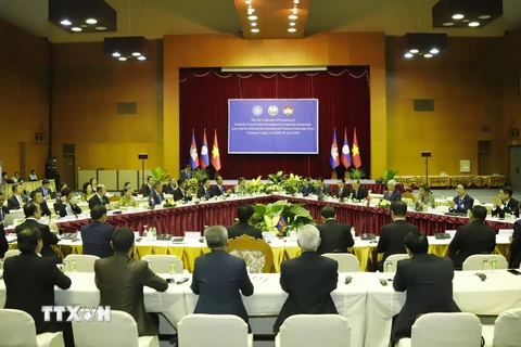 Hội nghị Chủ tịch Mặt trận 3 nước Campuchia-Lào-Việt Nam lần thứ 5. (Ảnh: Phạm Kiên/TTXVN)