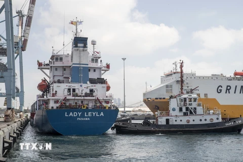Tàu chở hàng tại cảng Ashdod, miền Nam Israel. (Ảnh: AFP/TTXVN)