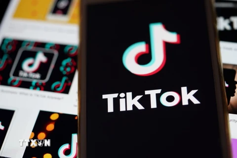 Biểu tượng mạng xã hội TikTok trên màn hình điện thoại ở Virginia, Mỹ. (Ảnh: THX/TTXVN)