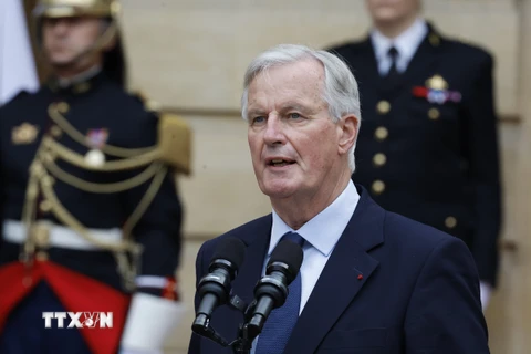 Tân Thủ tướng Pháp Michel Barnier phát biểu tại lễ nhậm chức ở Paris ngày 5/9/2024. Ảnh: THX/TTXVN