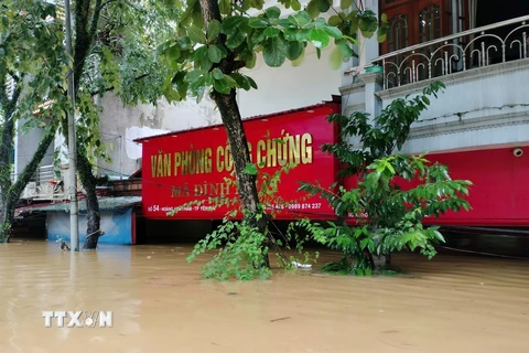 Thành phố Yên Bái chìm trong biển nước, sáng ngày 10/9. Ảnh: Tuấn Anh - TTXVN