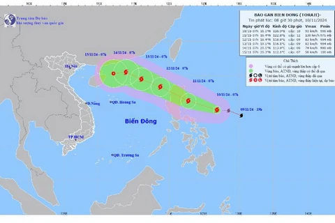 Vị trí và hướng đi của cơn bão. (Nguồn: Trung tâm Dự báo Khí tượng Thủy văn Quốc gia)