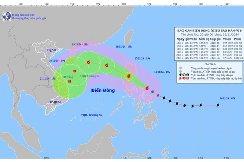 Vị trí và đường đi của bão. (Nguồn: Trung tâm Dự báo Khí tượng Thủy văn Quốc gia)