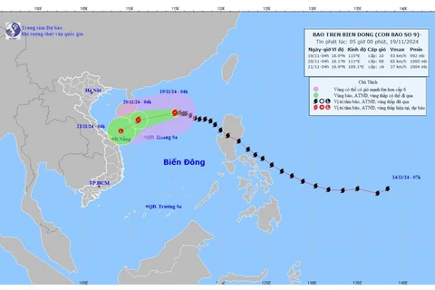 Vị trí và hướng đi của cơn bão số 9. (Nguồn: Trung tâm Dự báo Khí tượng Thủy văn Quốc gia)