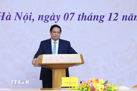 Thủ tướng Phạm Minh Chính phát biểu tại buổi gặp mặt các Trưởng cơ quan đại diện Việt Nam ở nước ngoài trước khi đi nhận nhiệm vụ. (Ảnh: Dương Giang/TTXVN)