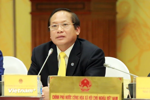 Bộ trưởng Trương Minh Tuấn trả lời về vụ cá chết ở miền Trung. (Ảnh: PV/Vietnam+)