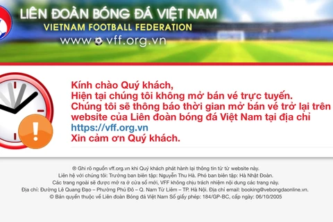 Trang web của Liên đoàn Bóng đá Việt Nam đang trong tình trạng không thể truy cập. (Ảnh chụp màn hình)