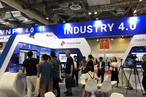 Không gian trưng bày các sản phẩm của các doanh nghiệp công nghệ Việt Nam tại CommunicAsia 2019. 