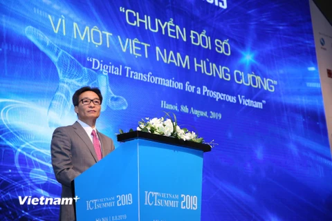 Phó Thủ tướng Vũ Đức Đam tại Diễn đàn ICT Summit 2019. (Ảnh: Minh Sơn/Vietnam+)