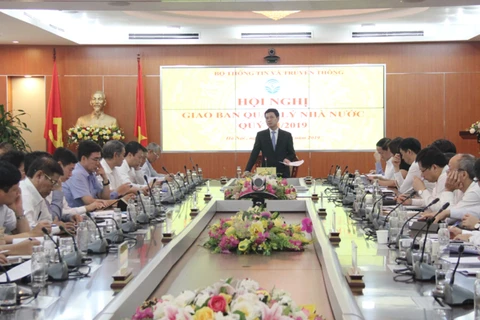 Bộ trưởng Nguyễn Mạnh Hùng phát biểu trong Hội nghị Giao ban quản lý Nhà nước Quý III năm 2019. (Ảnh: Bộ Thông tin và Truyền thông) 