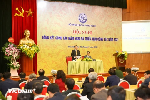 Bộ trưởng Khoa học và Công nghệ Huỳnh Thành Đạt phát biểu tại Hội nghị. (Ảnh: Minh Sơn/Vietnam+)
