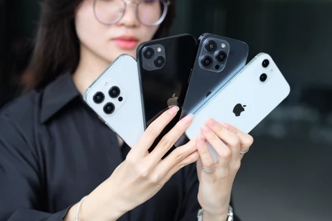 Mô hình iPhone 14 được tiết lộ tại Việt Nam trong thời gian qua. (Ảnh: CTV/Vietnam+)