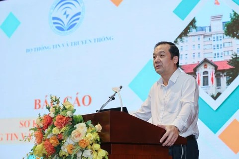 Thứ trưởng Bộ Thông tin và Truyền Thông Phạm Đức Long phát biểu tại Hội nghị. (Ảnh: PV/Vietnam+)