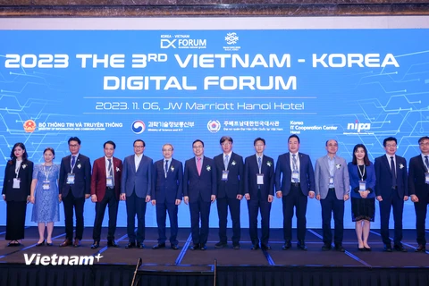 Diễn đàn hợp tác ICT Việt Nam - Hàn Quốc năm 2023 đã chính thức khai mạc. (Ảnh: Minh Sơn/Vietnam+)