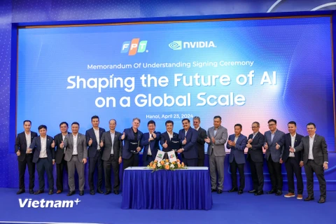 FPT công bố hợp tác chiến lược toàn diện với NVIDIA. (Ảnh: Minh Sơn/Vietnam+)