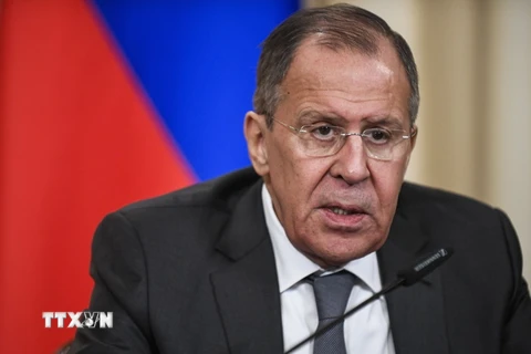 Ngoại trưởng Nga Sergei Lavrov tại cuộc họp báo ở Moskva ngày 5/4. (Nguồn: AFP/TTXVN)