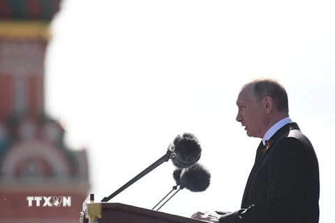 Tổng thống Nga Vladimir Putin phát biểu trong lễ kỷ niệm 73 năm ngày Chiến thắng. (Nguồn: Sputnik)