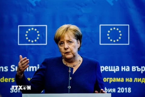 Thủ tướng Đức Angela Merkel muốn hợp tác với Nhật Bản để ứng phó với Mỹ. (Nguồn: AFP/TTXVN)