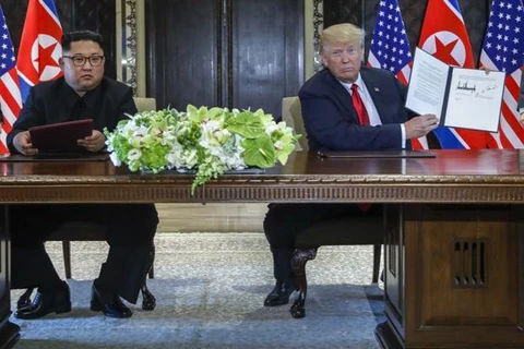 Lễ ký kết văn kiện toàn diện giữa Mỹ và Triều Tiên. (Nguồn: Livemint)