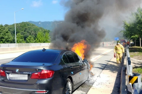 Một vụ cháy xe BMW tại Hàn Quốc. (Nguồn: Korea Bizwire)