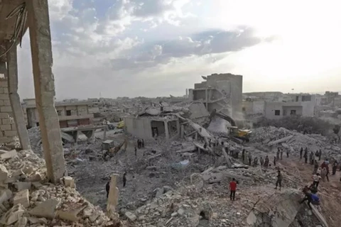 Cảnh đổ nát sau các vụ tấn công tại Idlib. (Nguồn: AFP)